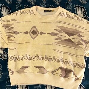 Polo Ralph Lauren Cream and Brown Patterned Crewneck Sweater